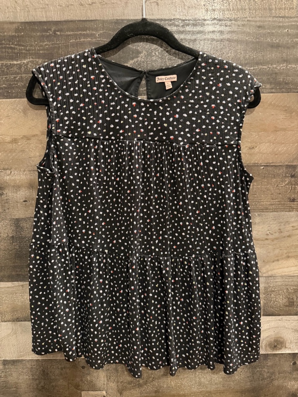 Juicy Couture Black Sleeveless Tiered Heart-Print Dress